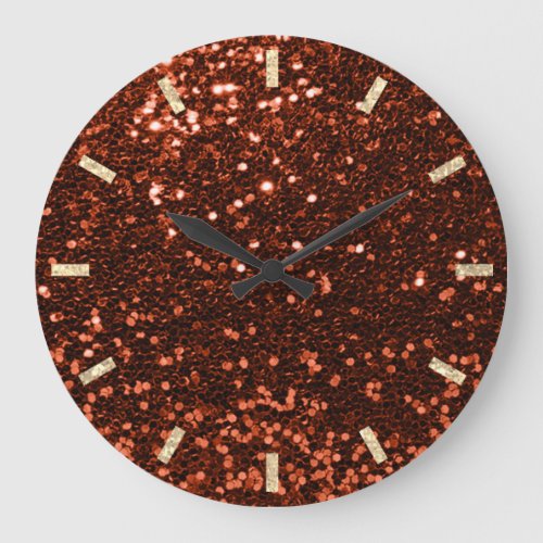 Pink Rose Blush Sparkly Faux Glitter Gray Large Clock