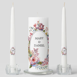 Pink Rose Blush Wedding Monogram Unity Candle Set