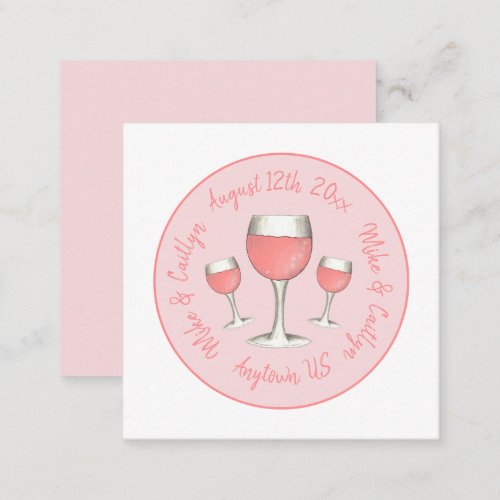Pink Ros Blush Wine Glass Wedding Bridal Shower Enclosure Card
