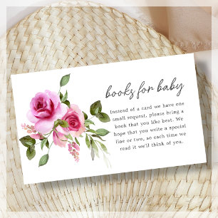 Pink Rose Book Request Baby Shower Enclosure Card