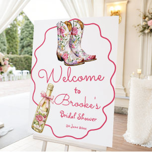 Pink Rose Boots and Bubbly Bridal Shower Welcome Foam Board