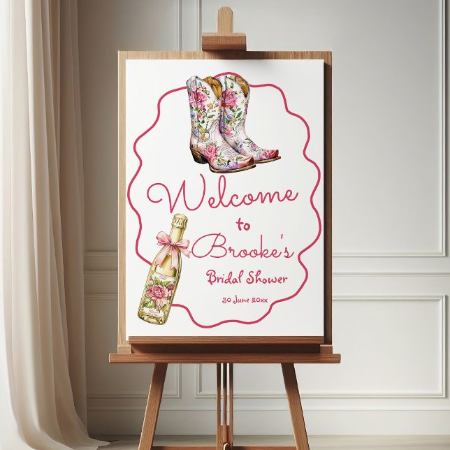 Pink Rose Boots and Bubbly Bridal Shower Welcome Foam Board (Creator Uploaded)
