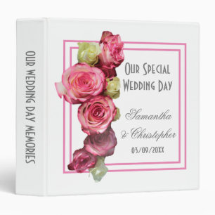 Pink rose border bouquet wedding 3 ring binder