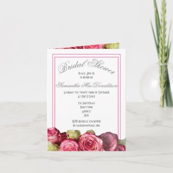 Pink Rose Border Floral Bouquet Bridal Shower Invitation by personalized_wedding at Zazzle