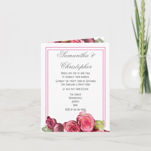 Pink rose border floral wedding invitation