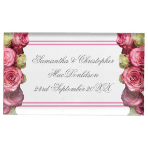 Pink rose border floral wedding place card holder