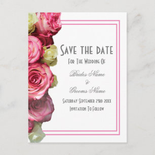 Pink rose border wedding save the date announcement postcard