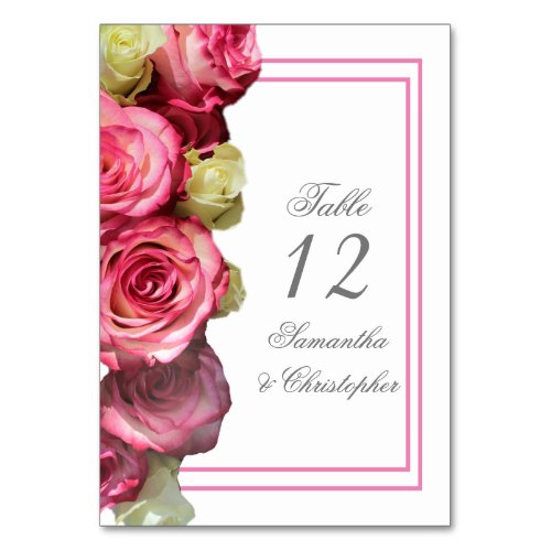 Pink rose border wedding table number