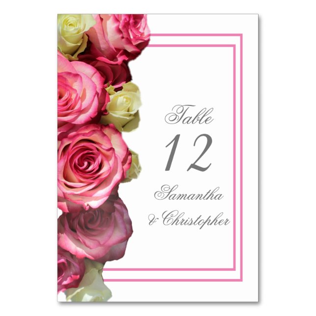 Pink rose border wedding table number (Front)
