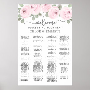 Pink Rose Botanical Alphabetical Seating Chart
