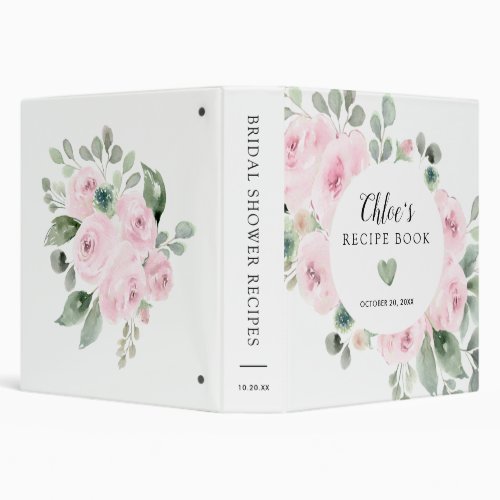 Pink Rose Botanical Bridal Shower Recipe Book  3 Ring Binder