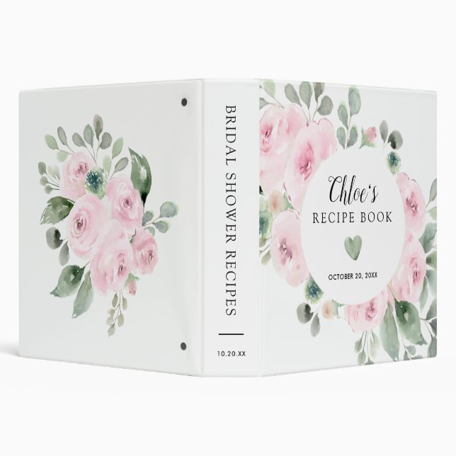Pink Rose Botanical Bridal Shower Recipe Book  3 Ring Binder (Background)