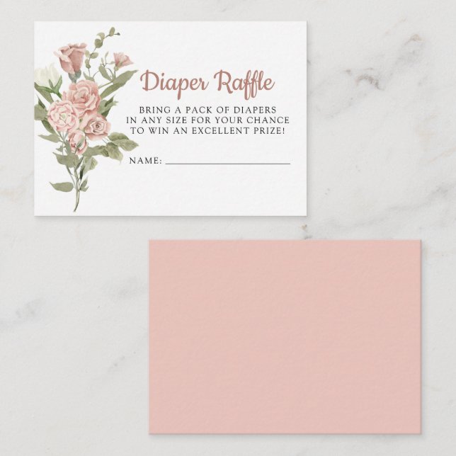  Pink Rose Botanical Diaper Raffle Baby Shower Enclosure Card (Front/Back)