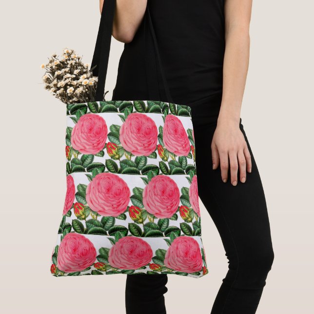 Pink Rose Botanical Floral Beach  or Everyday Tote Bag (Close Up)