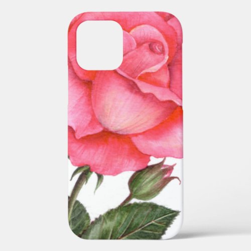 Pink Rose Botanical Illustration iPhone 12 Case