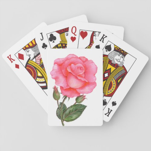 Pink Rose Botanical Illustration Poker Cards