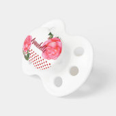 Pink Rose Botanical Illustration Polka Dot Pacifier (Front Right)