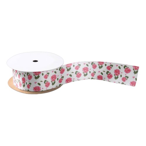 Pink Rose Botanical Illustration Satin Ribbon