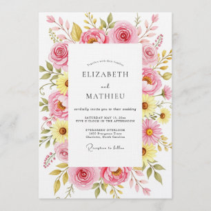 Pink Rose Botanical Romance Wedding Invitation