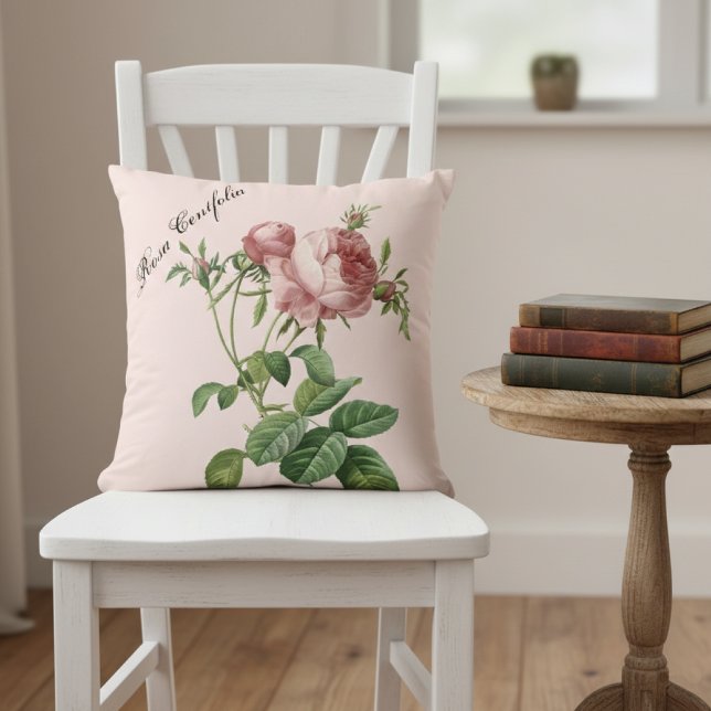 Pink Rose Botanical Throw Pillow (Creator Uploaded)