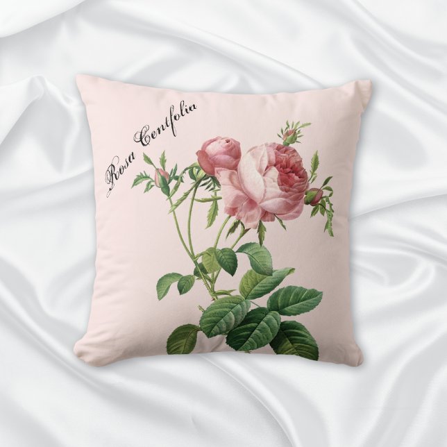 Pink Rose Botanical Throw Pillow (Creator Uploaded)