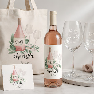Pink Rose Bottle with Monogram Cheers to Love Square Sticker