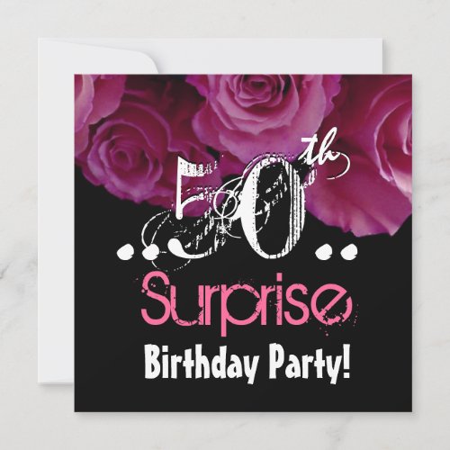 Pink Rose Bouquet 50th Surprise Birthday Template Custom Announcement