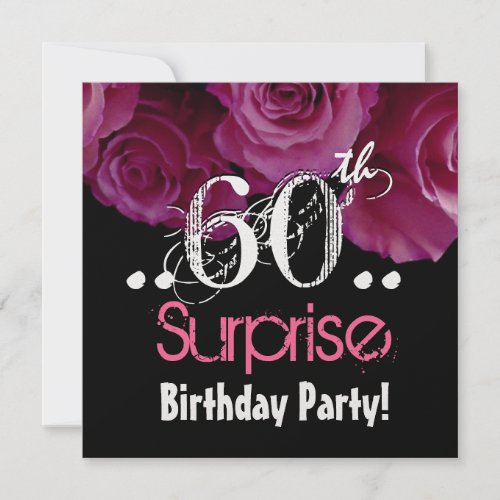 Pink Rose Bouquet 60th Surprise Birthday Metallic Invitation