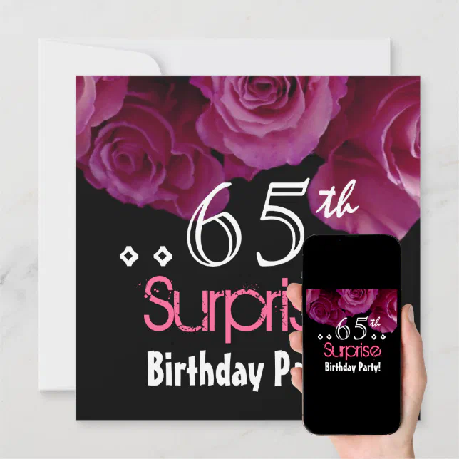 Pink Rose Bouquet 65th Surprise Birthday S001 Invitation | Zazzle