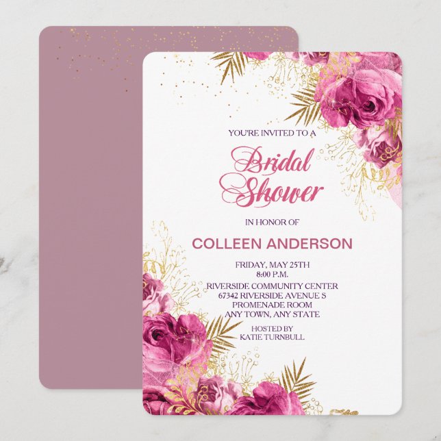 Pink Rose Bouquet Bridal Shower Invitation (Front/Back)
