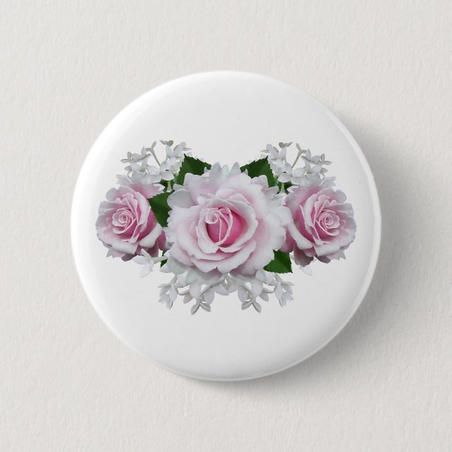 Pink Rose Bouquet Button (Front)