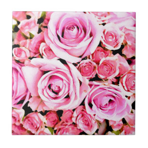 Pink rose bouquet ceramic tile