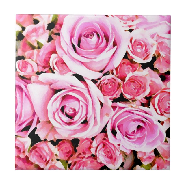 Pink rose bouquet ceramic tile (Front)