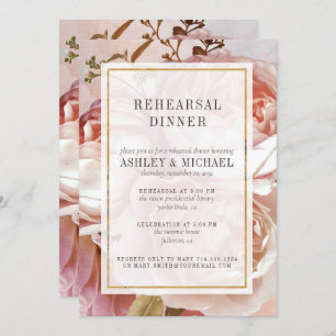 PINK ROSE BOUQUET Elegant Rehearsal Dinner Invitation