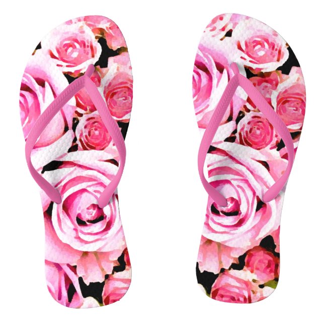 Pink rose bouquet flip flops (Footbed)
