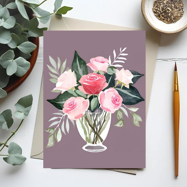 Pink Rose Bouquet | Floral Feminine Watercolor Postcard (Creator Uploaded)