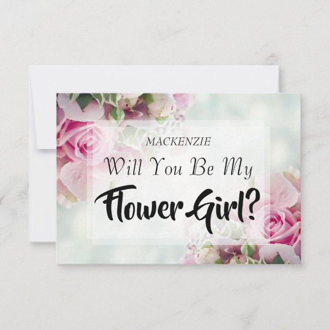 Pink Rose Bouquet Flower Girl Proposal Card (Front)