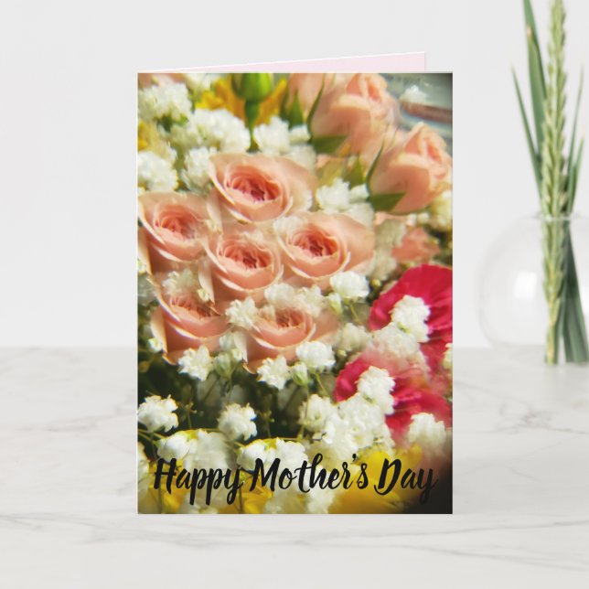 Pink Rose Bouquet Happy Mother's Day Card (Front)
