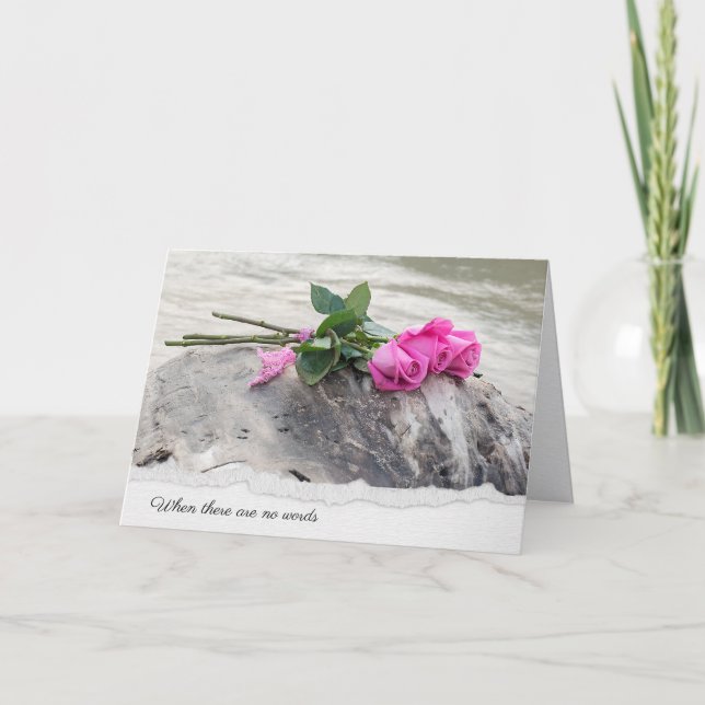 Pink Rose Bouquet on Driftwood Sympathy Card (Front)