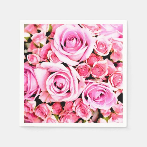Pink rose bouquet paper napkins