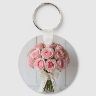 Pink Rose Bouquet Pearl Lace Romantic Keychain