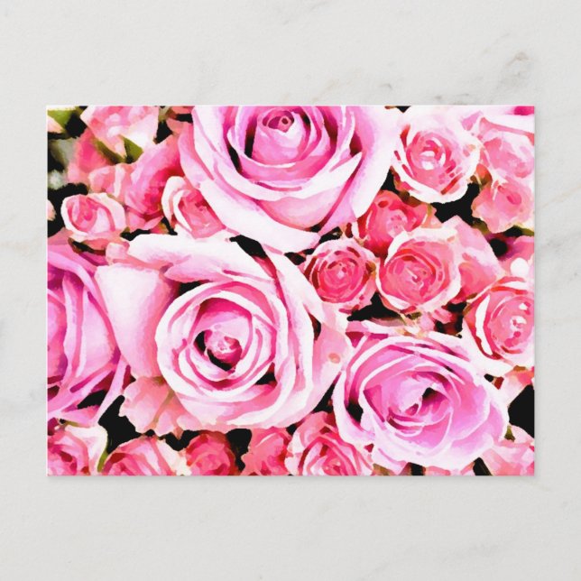 Pink rose bouquet postcard (Front)