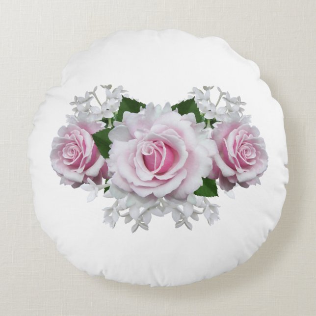 Pink Rose Bouquet Round Pillow (Front)