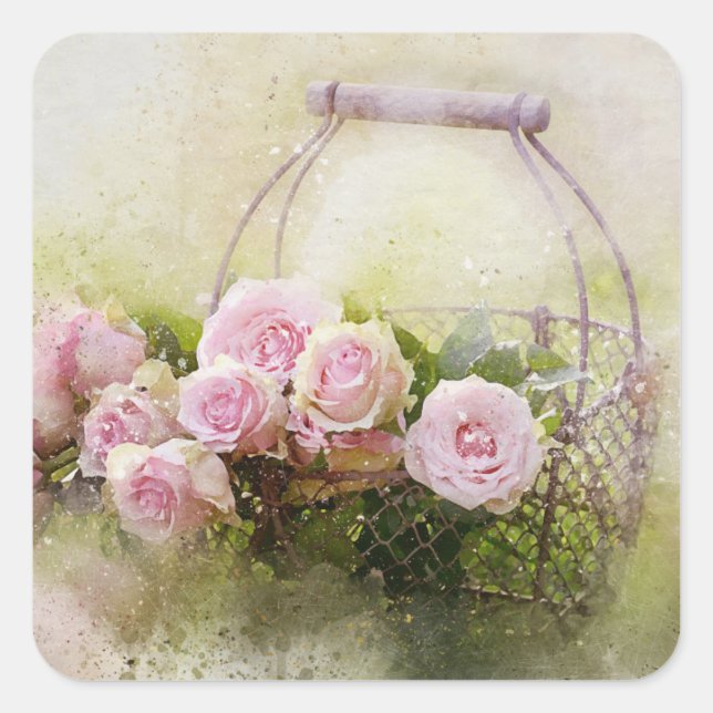 Pink Rose Bouquet Square Sticker (Front)
