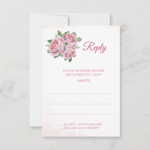 Pink Rose Bouquet Wedding Reply Cards