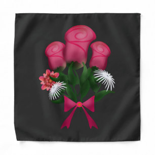 Pink Rose Bouquet with Floral Ribbon Bandana