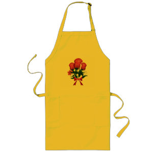Pink Rose Bouquet with Floral Ribbon Long Apron