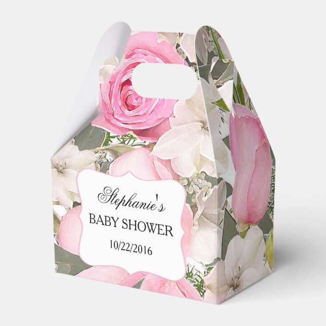 Pink Rose Bouquets Floral Personalized Favor Box (Front Side)