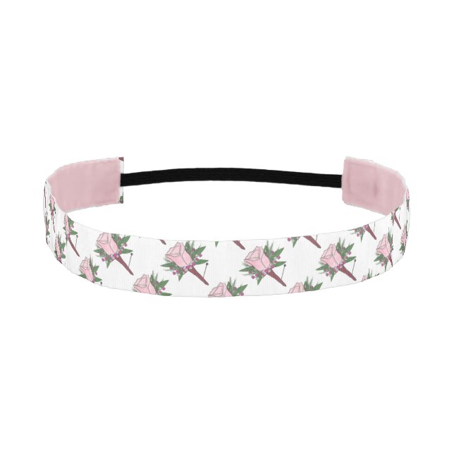 Pink Rose Boutonniere Floral Prom Wedding Headband (Front)