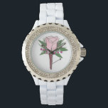 Pink Rose Boutonniere Floral Prom Wedding Watch<br><div class="desc">Features an original marker illustration of a pretty pink rose boutonniere button hole flower, surrounded by delicate baby's breath.
Designer is available to create and upload custom designs to match the colors and themes of your wedding--click "Ask this Designer" to begin the design process!</div>